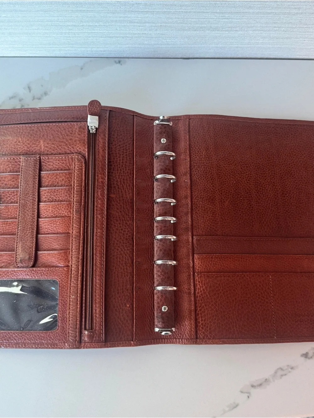 Vintage Franklin Covey Italian Full Grain Leather Planner Organizer 7 Ring Brown
